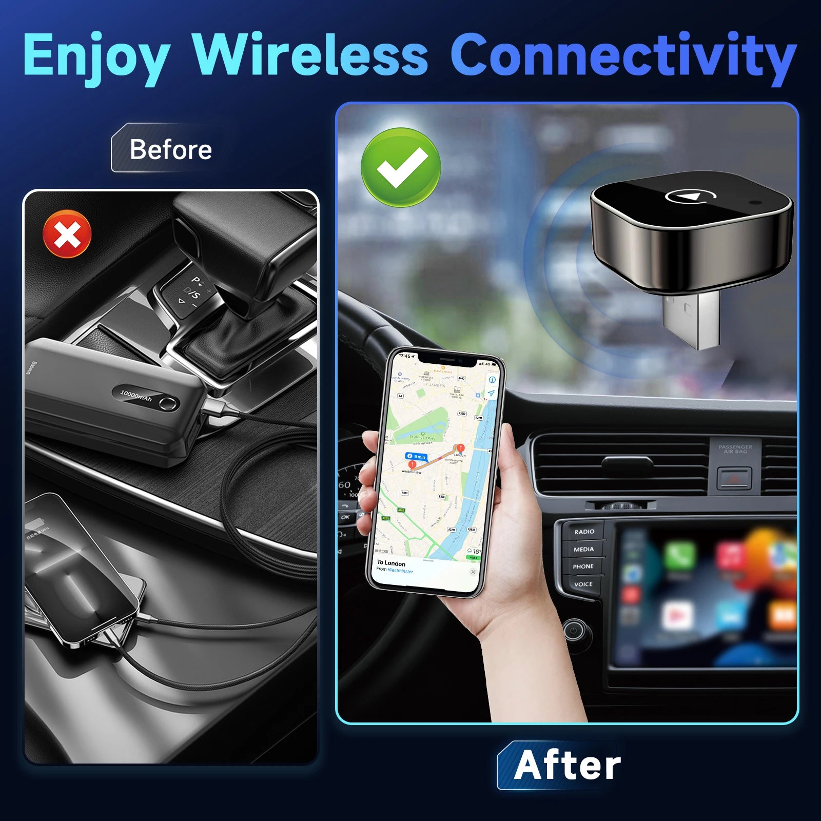 Wireless Carplay Adapter for iPhone and Android