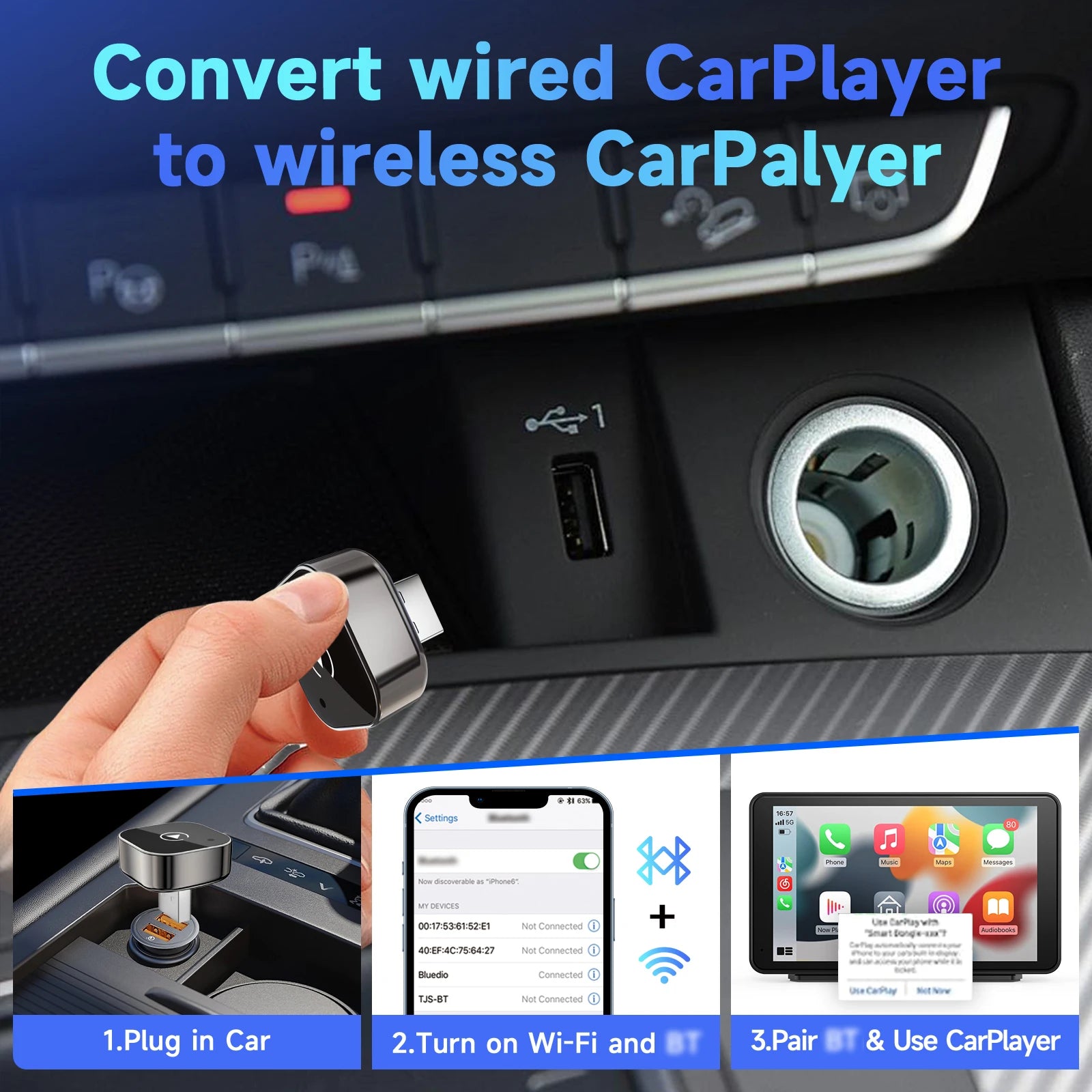 Wireless Carplay Adapter for iPhone and Android